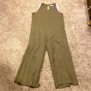 Womens natural life romper with shoulder trim size s/m olive green pants